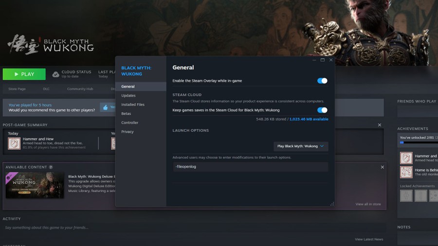 Black Myth Wukong Steam launch options