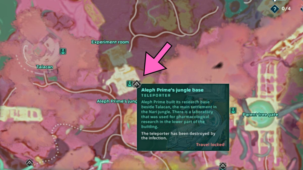 Map location of Aleph Prime jungle base teleport in Creatures of Ava