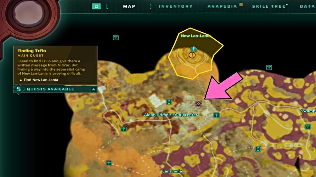 Map location of Aleph Prime study center in Creatures of Ava