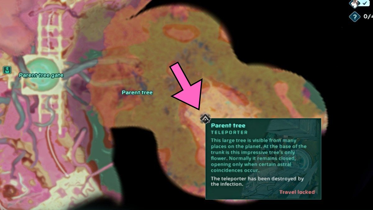 Map location of parent tree teleporter in Creatures of Ava