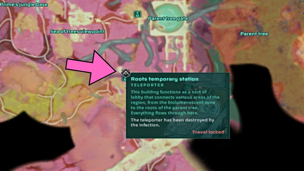 Map location of roots temporary station teleport in Creatures of Ava