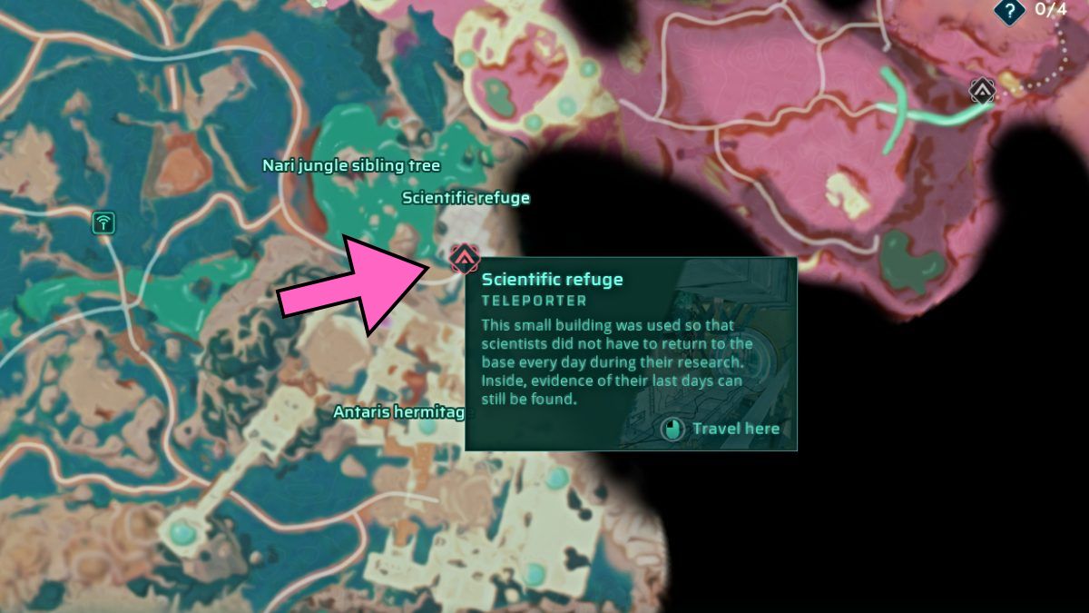 Map location of scientific refuge teleporter in Creatures of Ava