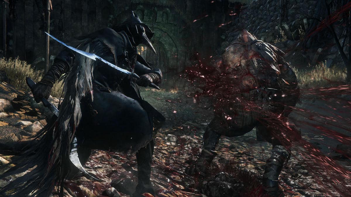 Bloodborne character swinging swords at an enemy