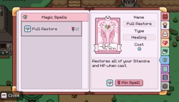 The magic section of your journal in Fields of Mistria.