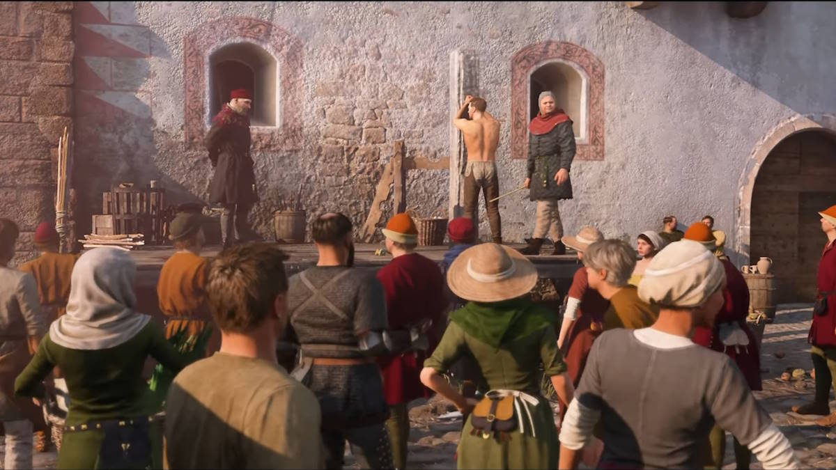 Henry getting caned in public in Kingdom Come Deliverance 2.