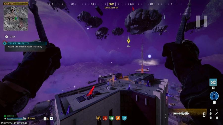 Call of Duty MW3 Zombies operator prachuting above the tower