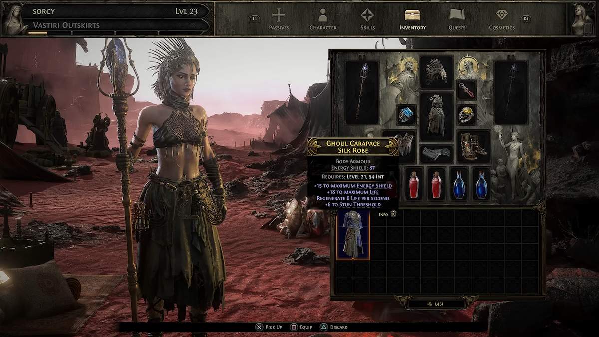 Level 23 Sorceress class character from Path of Exile 2.