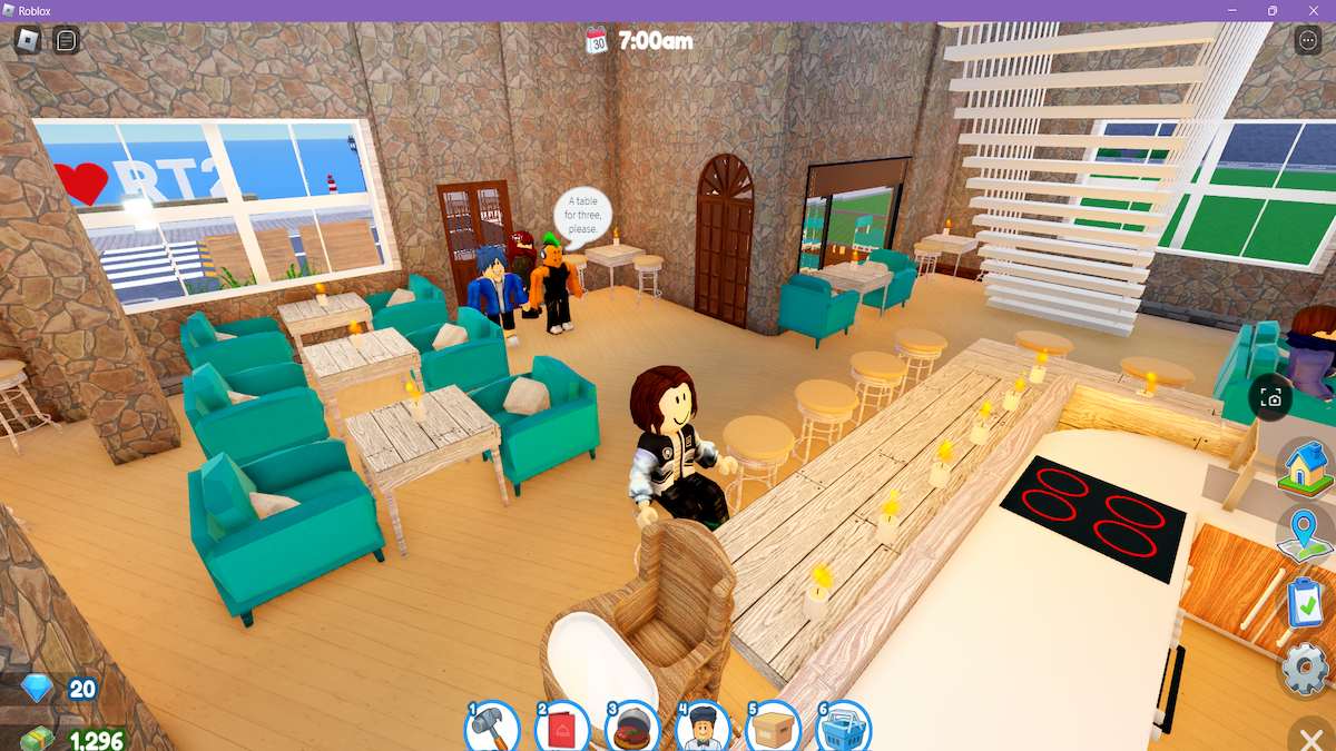 A seaside restaurant in Roblox Restaurant Tycoon 2.