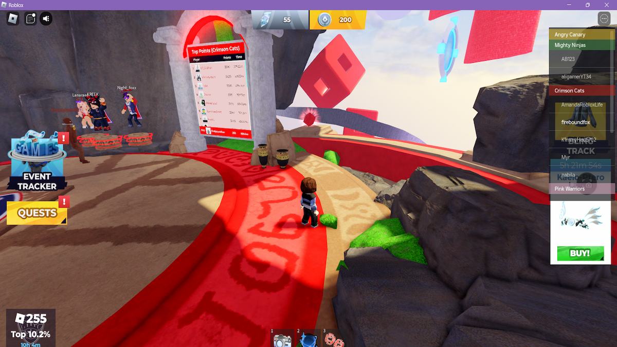 The location of the fifth Roblox logo tilt cube in The Games Event Hub.