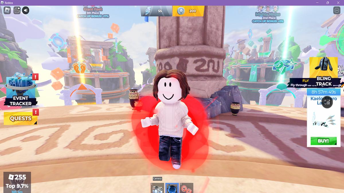 Avatar floating using red team aura from Roblox The Games 2024.