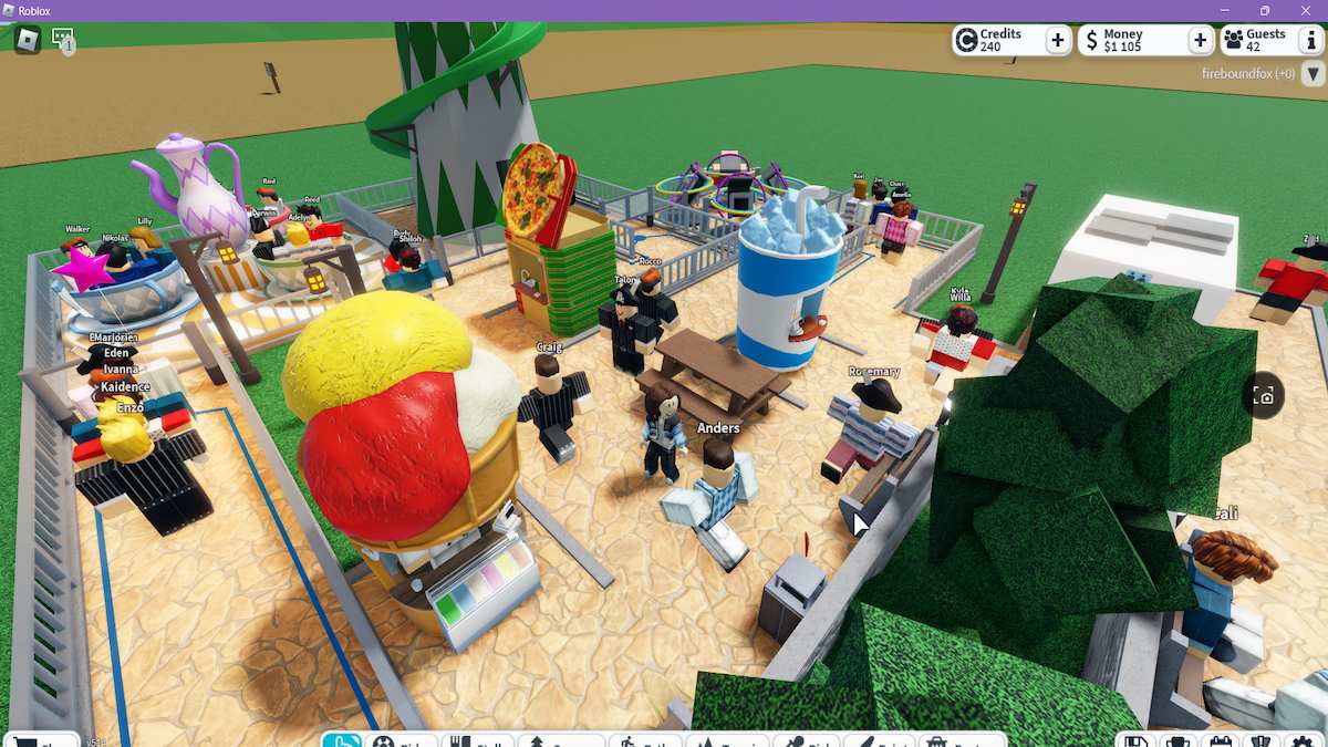 A small theme park in Roblox Theme Park Tycoon 2.