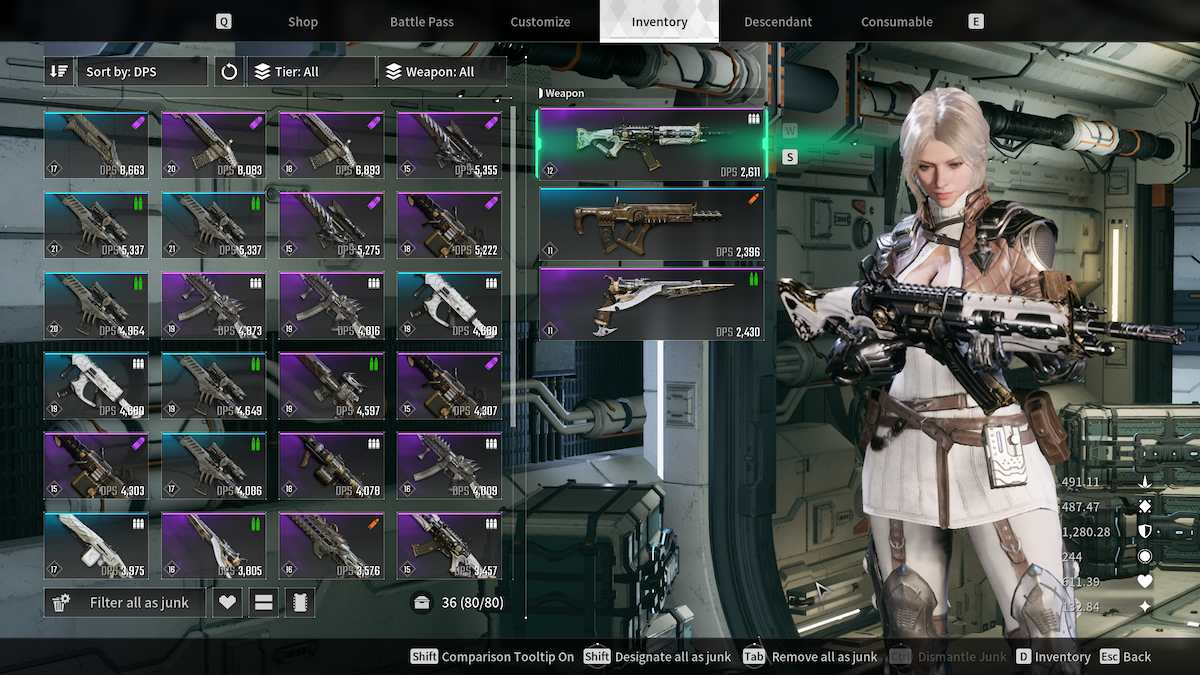 Gun inventory in The First Descendant.