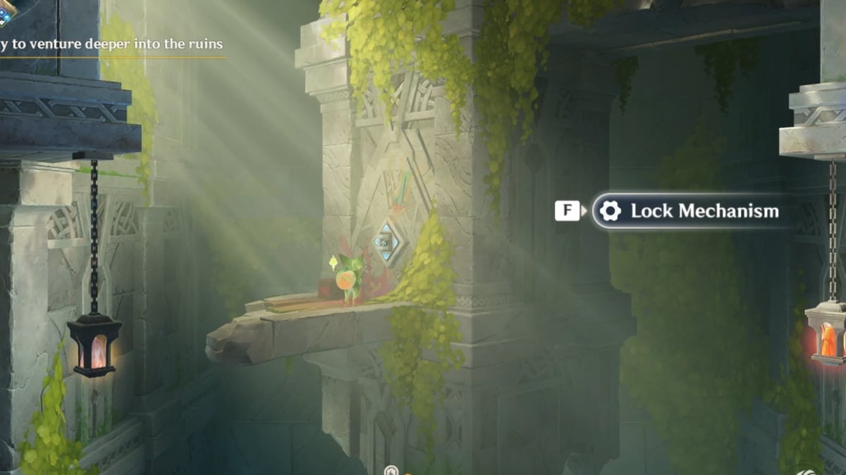 Genshin Impact Yumkasauri interacting with mechanism