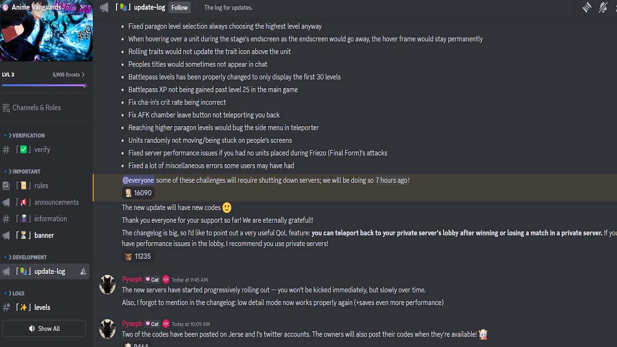 Anime Vanguards Discord Channel