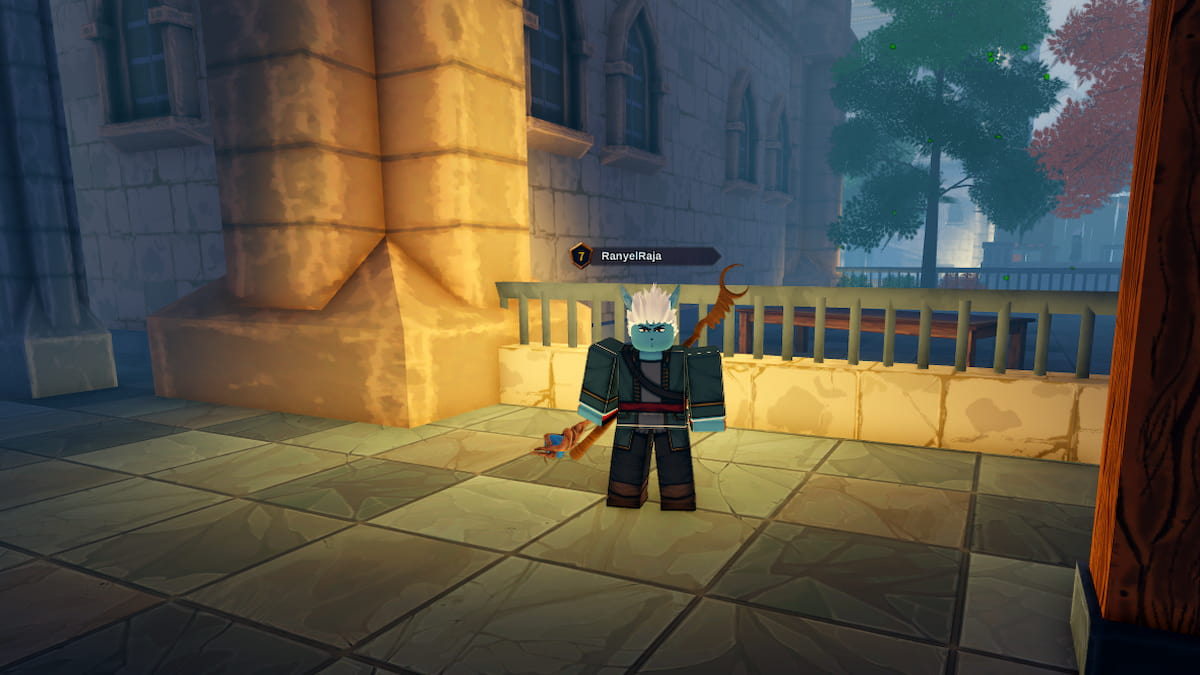 A player standing in Devas of Creation