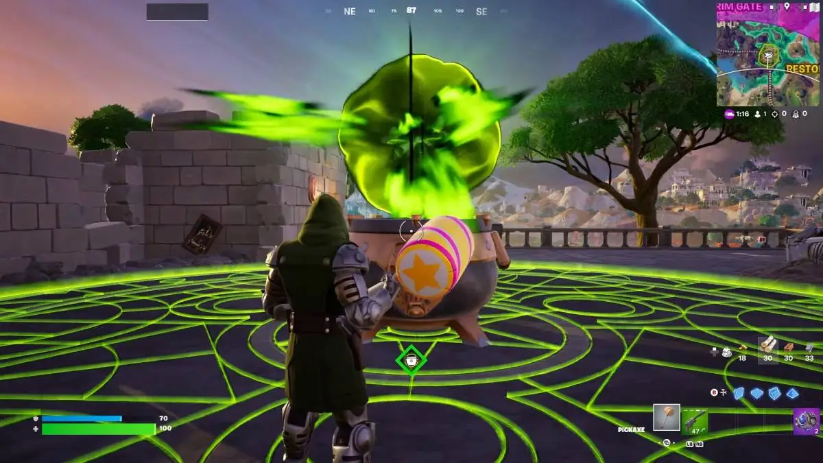 Interacting with Cauldron to get Doctor Doom's Power in Fortnite