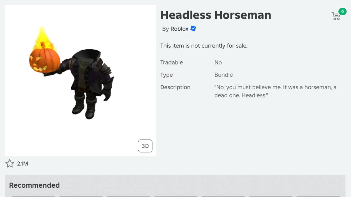 How much does Headless cost on Roblox