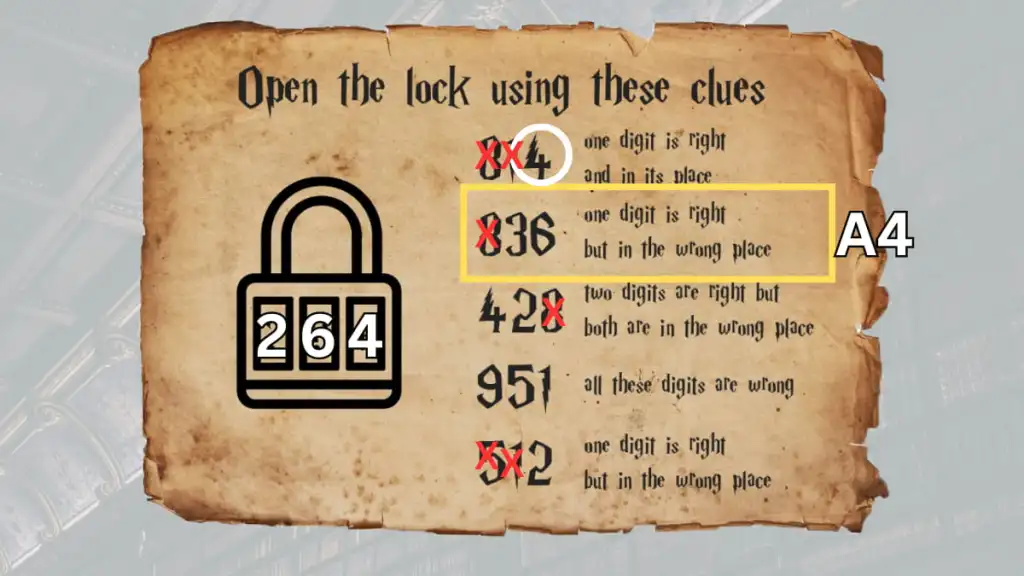 Solving for the middle digit of the Restricted Section Lock in Hogwarts Escape Room