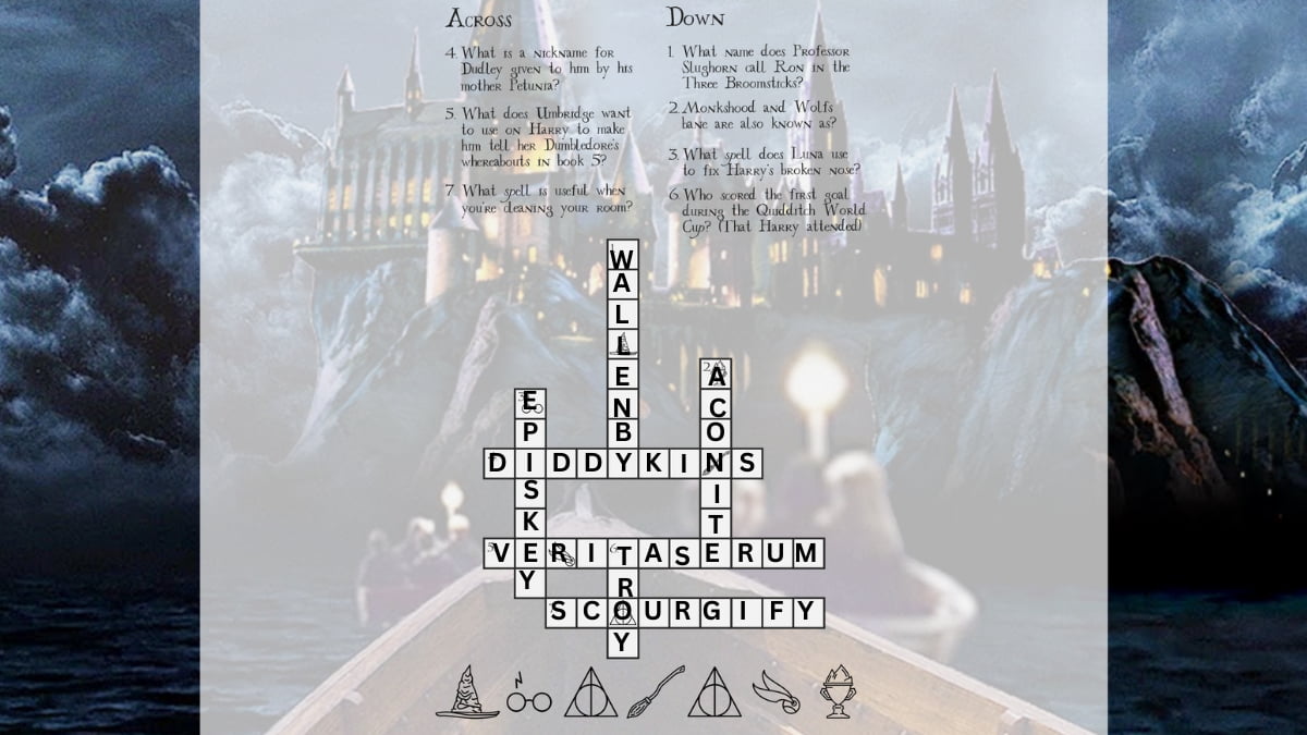 The solved crossword in Hogwarts Escape Room