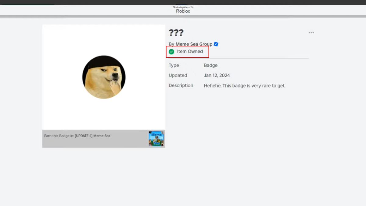 Item owned message on Roblox