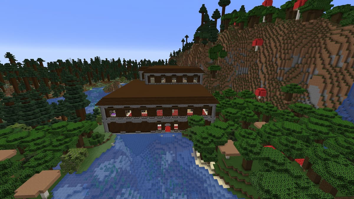 A Woodland Mansion built into a Taiga hill in Minecraft