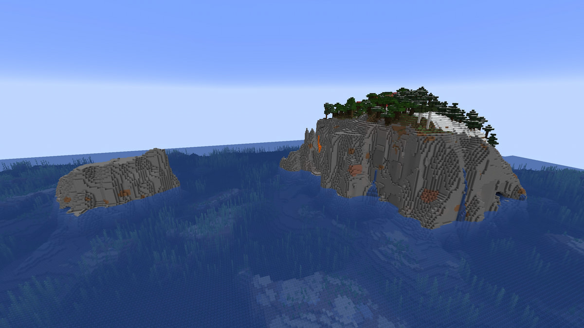 A Stony Shores island with Dark and Spruce Forests in Minecraft