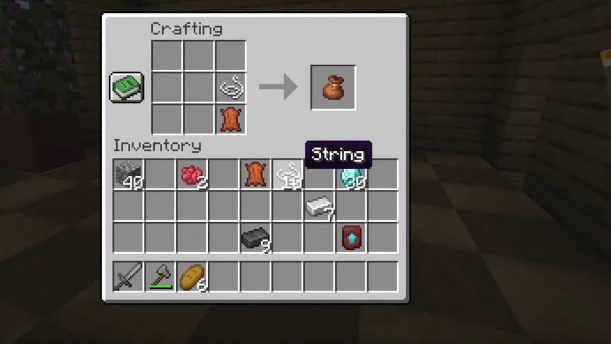 The crafting recipe for Bundles in Minecraft