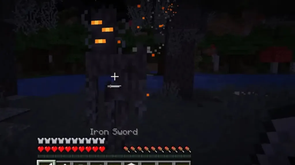 Particles emitting from the Creaking after being attacked in Minecraft