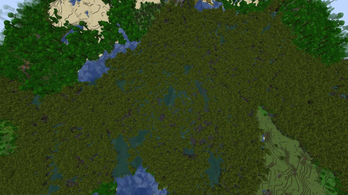 A large Minecraft Mangrove Swamp near Windswept, Jungle, and Plains biomes