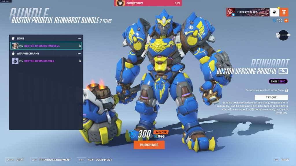 The Boston Uprising Prideful Reinhardt skin in Overwatch 2