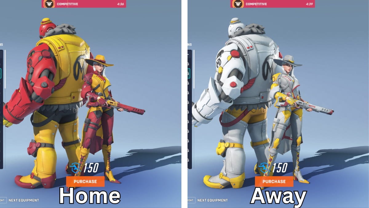 The 2018 Florida Mayhem home and away skins in Overwatch 2