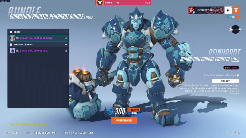 The Guangzhou Charge Prideful Reinhardt skin in Overwatch 2