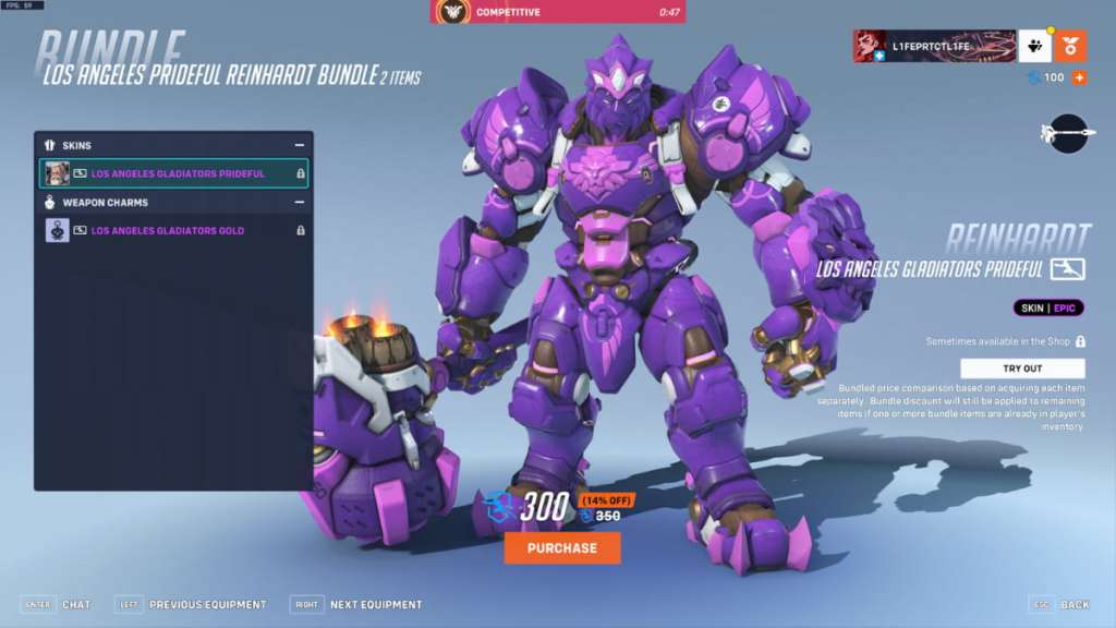 The Prideful Reinhardt skin for the LA Gladiators