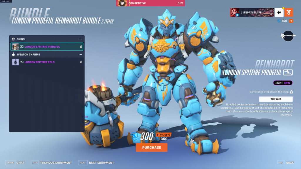 The Prideful Reinhardt skin for the London Spitfire