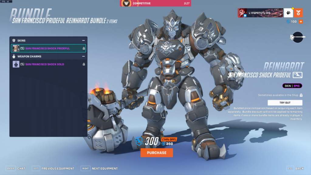 The San Francisco Shock Prideful Reinhardt skin in Overwatch 2