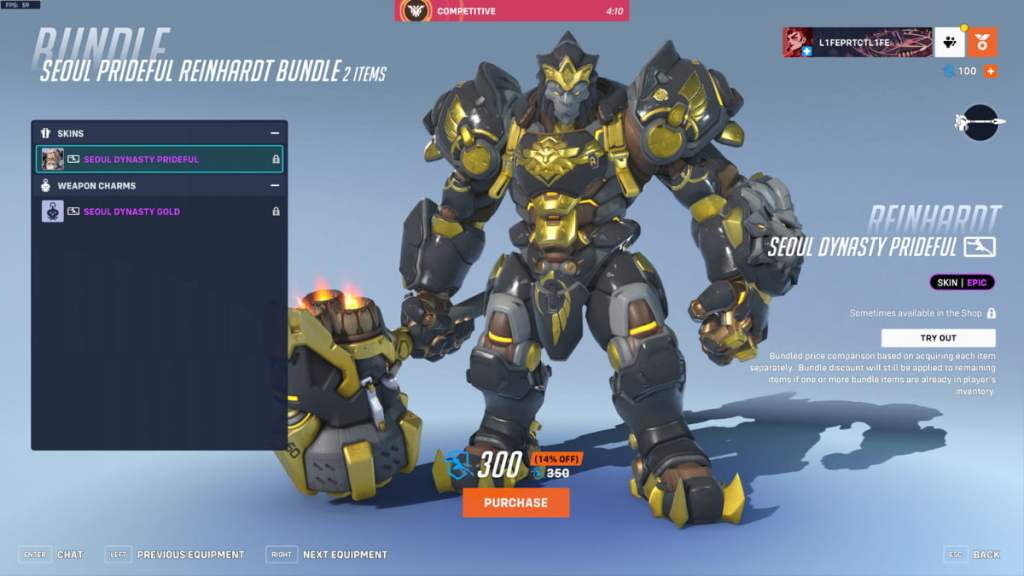 Reinhardt's Seoul Dynasty Prideful skin in Overwatch 2