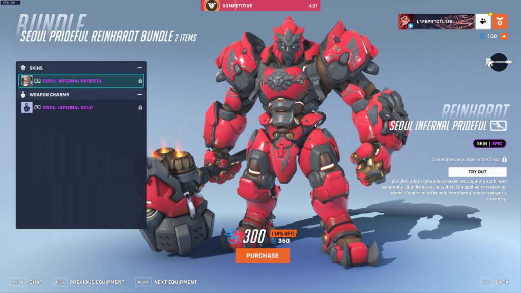 The Seoul Infernal Prideful Reinhardt skin in Overwatch 2