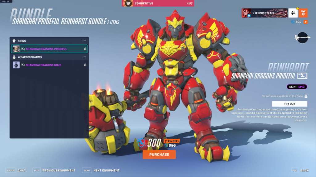 Reinhardt's Shanghai Dragons Prideful skin in Overwatch 2