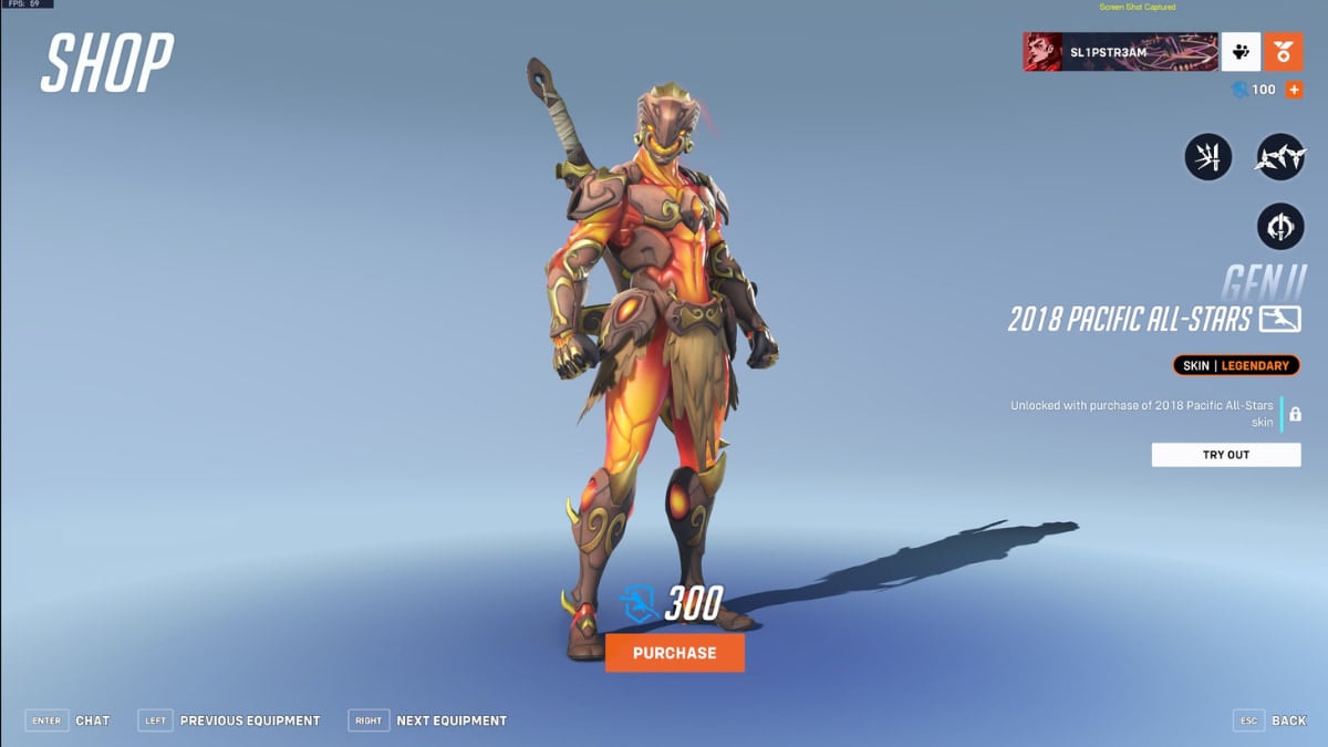 The 2018 Pacific All-Stars Genji skin in Overwatch 2