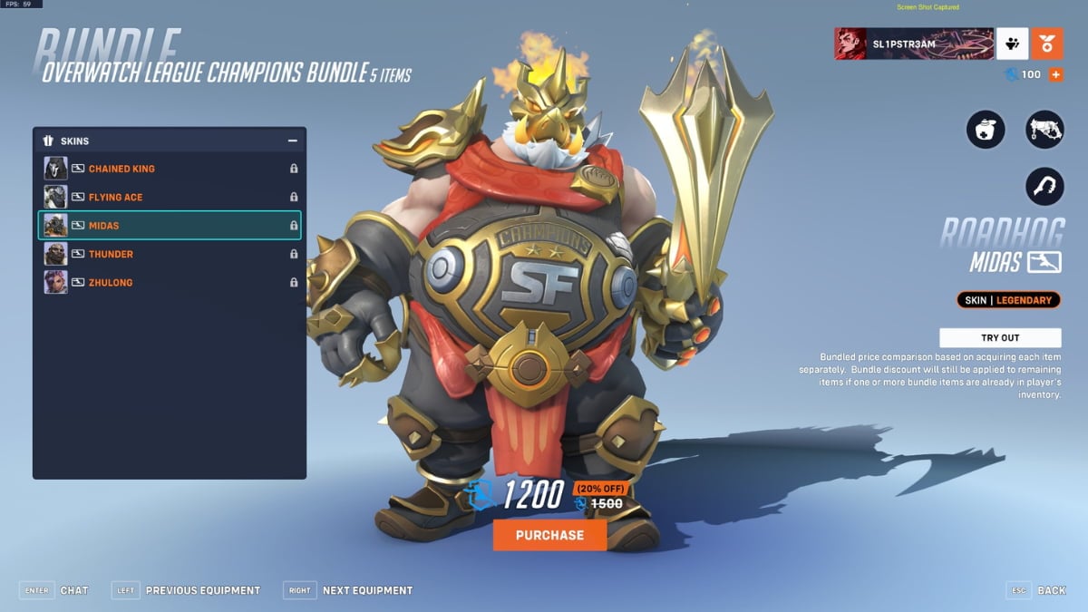 Roadhog's Midas Overwatch League skin