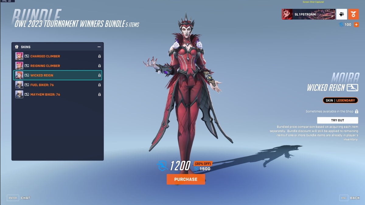 Moira's Wicked Reign Overwatch League skin