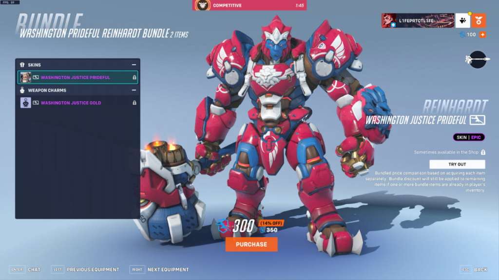 The Washington Justice variation of the Prideful Reinhardt skin