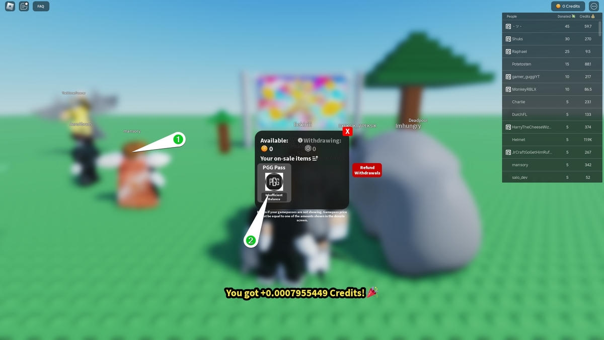 Using Credit to get Robux in Greedy Noobs