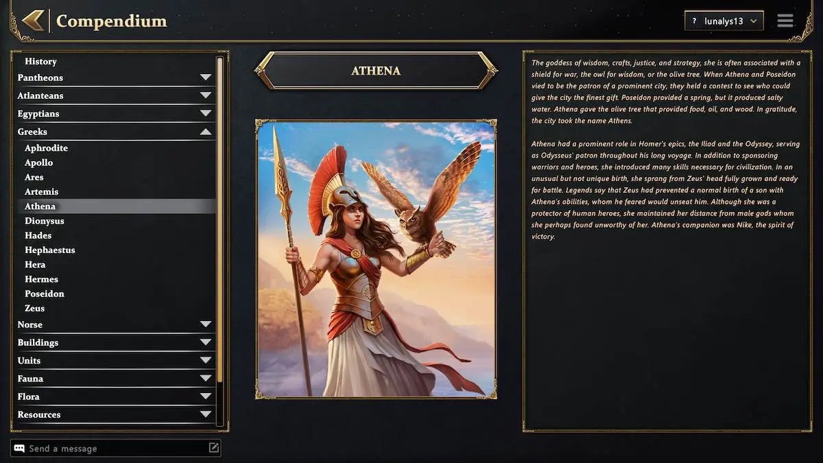 Athena's information in Age of Mythology: Retold.