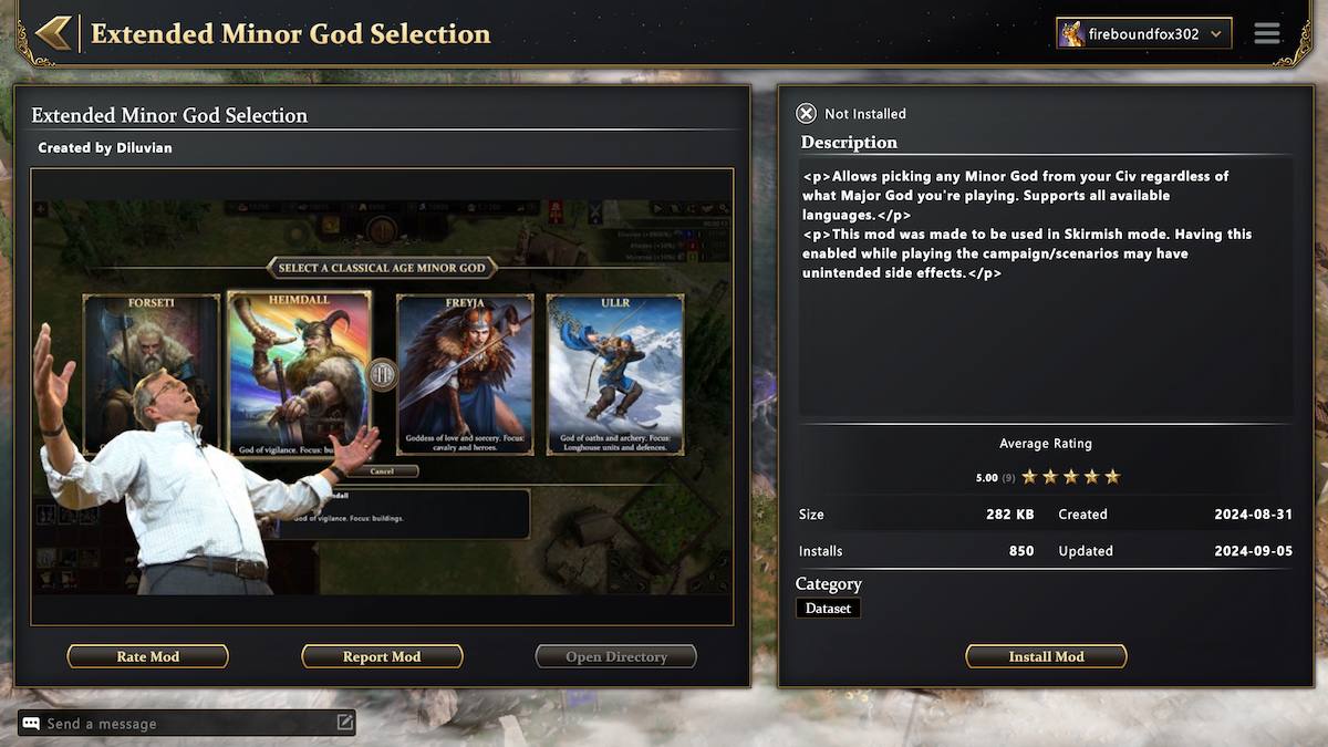 The Extended minor god selection mod in Age of Mythology: Retold.