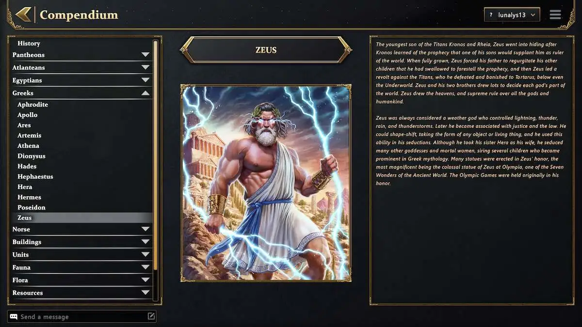 Zeus' information in Age of Mythology: Retold.