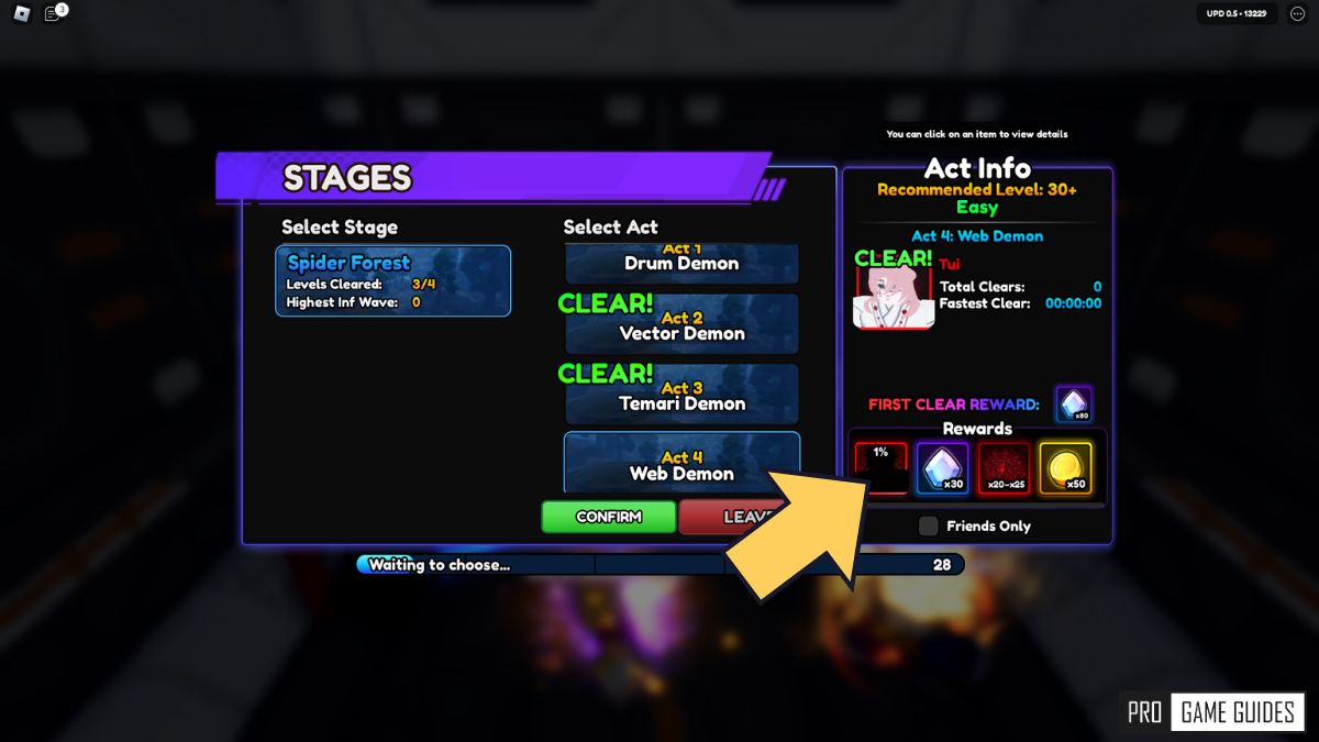 Anime Vanguards raid stage rewards