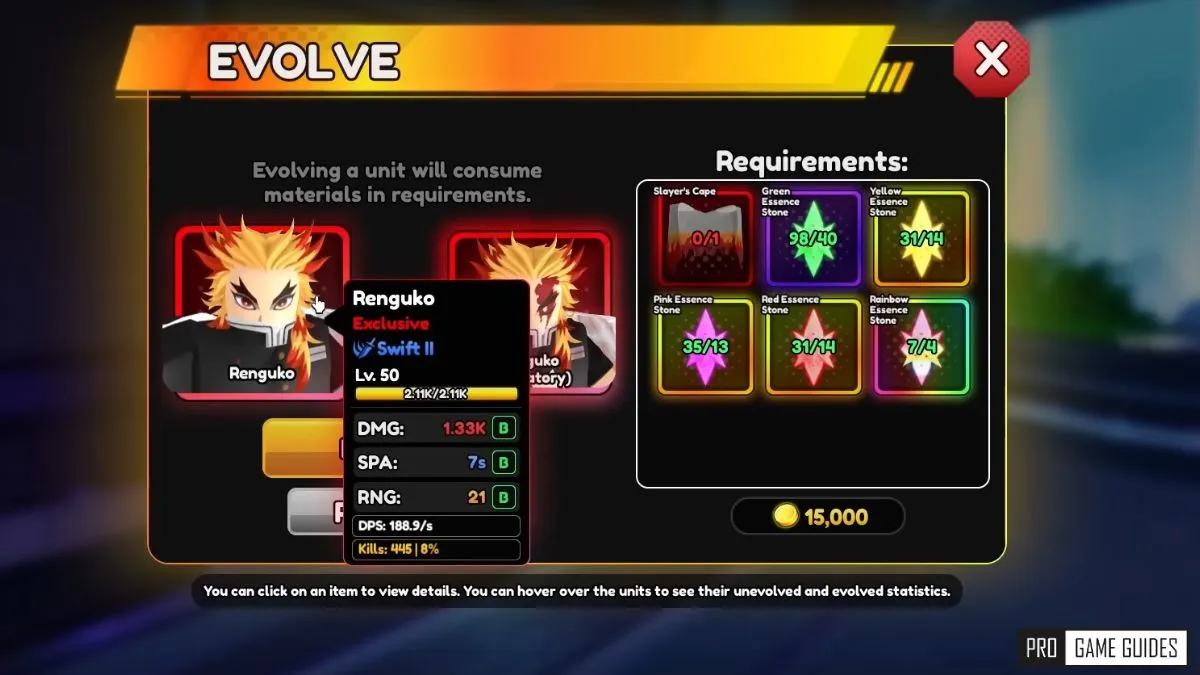 All Rengoku evolution materials list