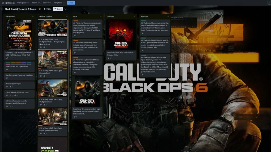 Call of Duty Black Ops 6 Trello board