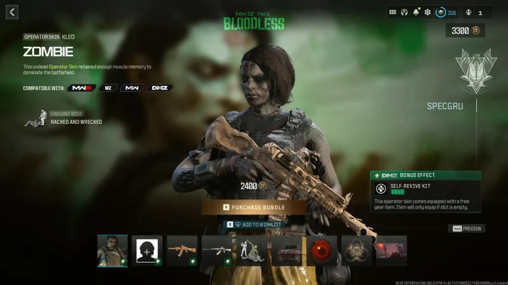 Call of Duty Warzone operator skin Zombie